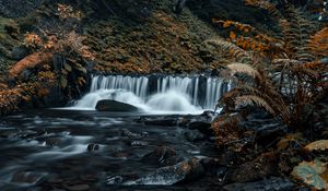 Preview wallpaper waterfall, stones, stream, rocks, grass