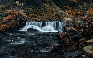 Preview wallpaper waterfall, stones, stream, rocks, grass