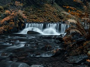 Preview wallpaper waterfall, stones, stream, rocks, grass