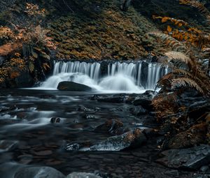 Preview wallpaper waterfall, stones, stream, rocks, grass