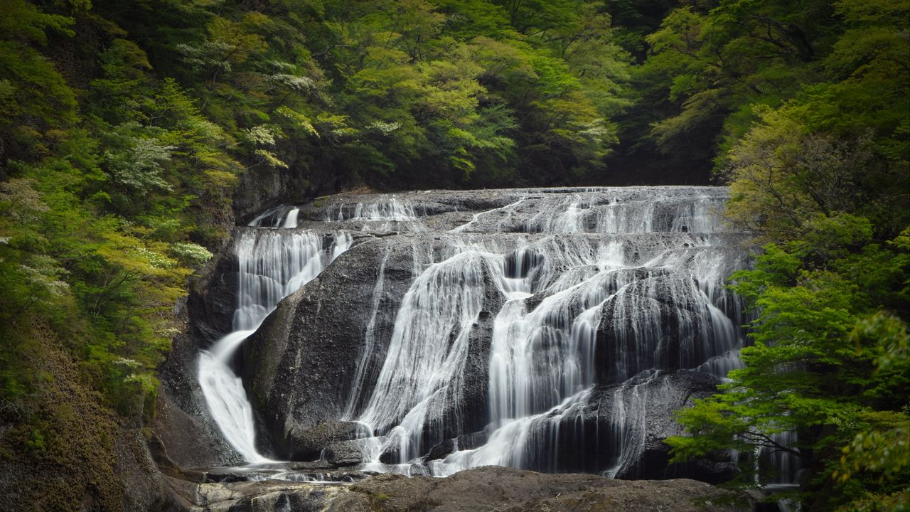 Wallpaper waterfall, stones, trees, nature