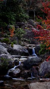 Preview wallpaper waterfall, stones, trees, branches, nature