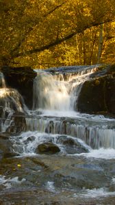 Preview wallpaper waterfall, stones, trees, branches, autumn