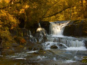 Preview wallpaper waterfall, stones, trees, branches, autumn