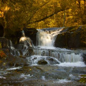 Preview wallpaper waterfall, stones, trees, branches, autumn