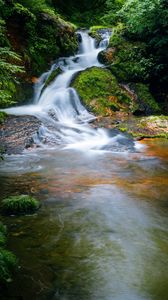 Preview wallpaper waterfall, stones, water, nature, landscape, moss
