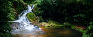 Preview wallpaper waterfall, stones, water, nature, landscape, moss