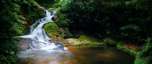 Preview wallpaper waterfall, stones, water, nature, landscape, moss