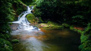 Preview wallpaper waterfall, stones, water, nature, landscape, moss