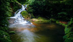 Preview wallpaper waterfall, stones, water, nature, landscape, moss