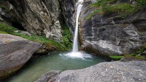 Preview wallpaper waterfall, stones, water, landscape, nature