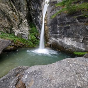 Preview wallpaper waterfall, stones, water, landscape, nature