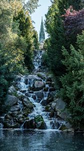 Preview wallpaper waterfall, stones, water, river, nature