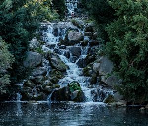 Preview wallpaper waterfall, stones, water, river, nature
