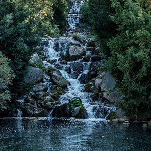 Preview wallpaper waterfall, stones, water, river, nature