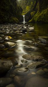 Preview wallpaper waterfall, stones, water, moss