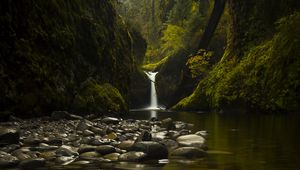 Preview wallpaper waterfall, stones, water, moss