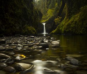 Preview wallpaper waterfall, stones, water, moss