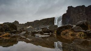 Preview wallpaper waterfall, stones, water, rocks