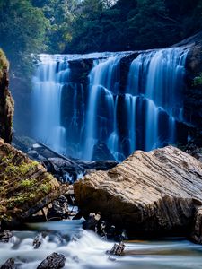Preview wallpaper waterfall, stones, water, branches