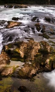 Preview wallpaper waterfall, stones, water, moss, stream