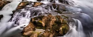 Preview wallpaper waterfall, stones, water, moss, stream