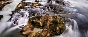 Preview wallpaper waterfall, stones, water, moss, stream