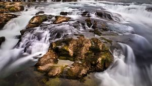 Preview wallpaper waterfall, stones, water, moss, stream