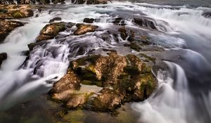 Preview wallpaper waterfall, stones, water, moss, stream