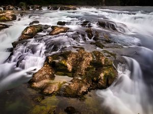 Preview wallpaper waterfall, stones, water, moss, stream