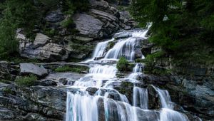 Preview wallpaper waterfall, stones, water, rocks, bushes