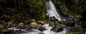 Preview wallpaper waterfall, stones, water, moss, stream, trees