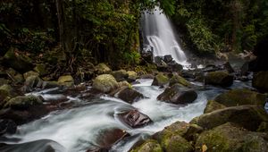 Preview wallpaper waterfall, stones, water, moss, stream, trees
