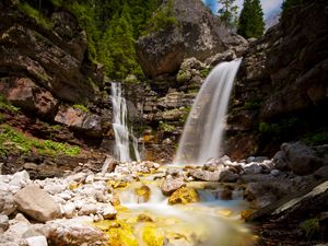 Preview wallpaper waterfall, stones, water, rocks, stream