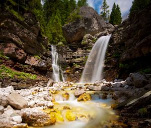 Preview wallpaper waterfall, stones, water, rocks, stream