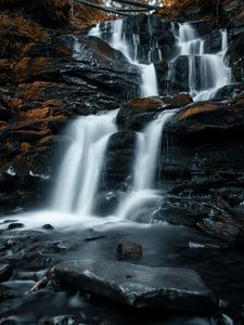 Preview wallpaper waterfall, stones, water, stream, rocks