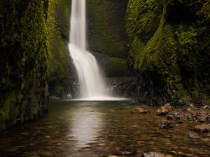 Preview wallpaper waterfall, stones, water, bottom