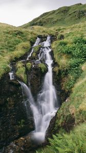 Preview wallpaper waterfall, stones, water, grass, landscape