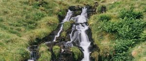 Preview wallpaper waterfall, stones, water, grass, landscape