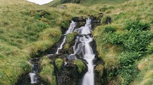Preview wallpaper waterfall, stones, water, grass, landscape