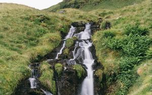 Preview wallpaper waterfall, stones, water, grass, landscape