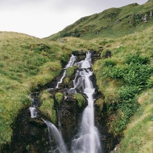 Preview wallpaper waterfall, stones, water, grass, landscape