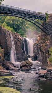 Preview wallpaper waterfall, stones, water, bridge