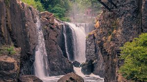 Preview wallpaper waterfall, stones, water, bridge