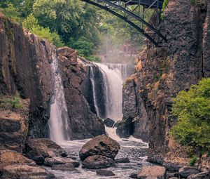 Preview wallpaper waterfall, stones, water, bridge