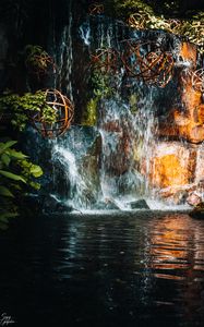 Preview wallpaper waterfall, stones, water, balls, nature