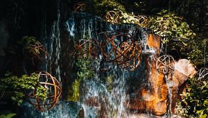 Preview wallpaper waterfall, stones, water, balls, nature