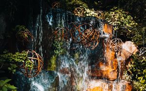 Preview wallpaper waterfall, stones, water, balls, nature