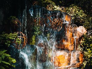 Preview wallpaper waterfall, stones, water, balls, nature