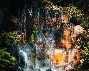 Preview wallpaper waterfall, stones, water, balls, nature